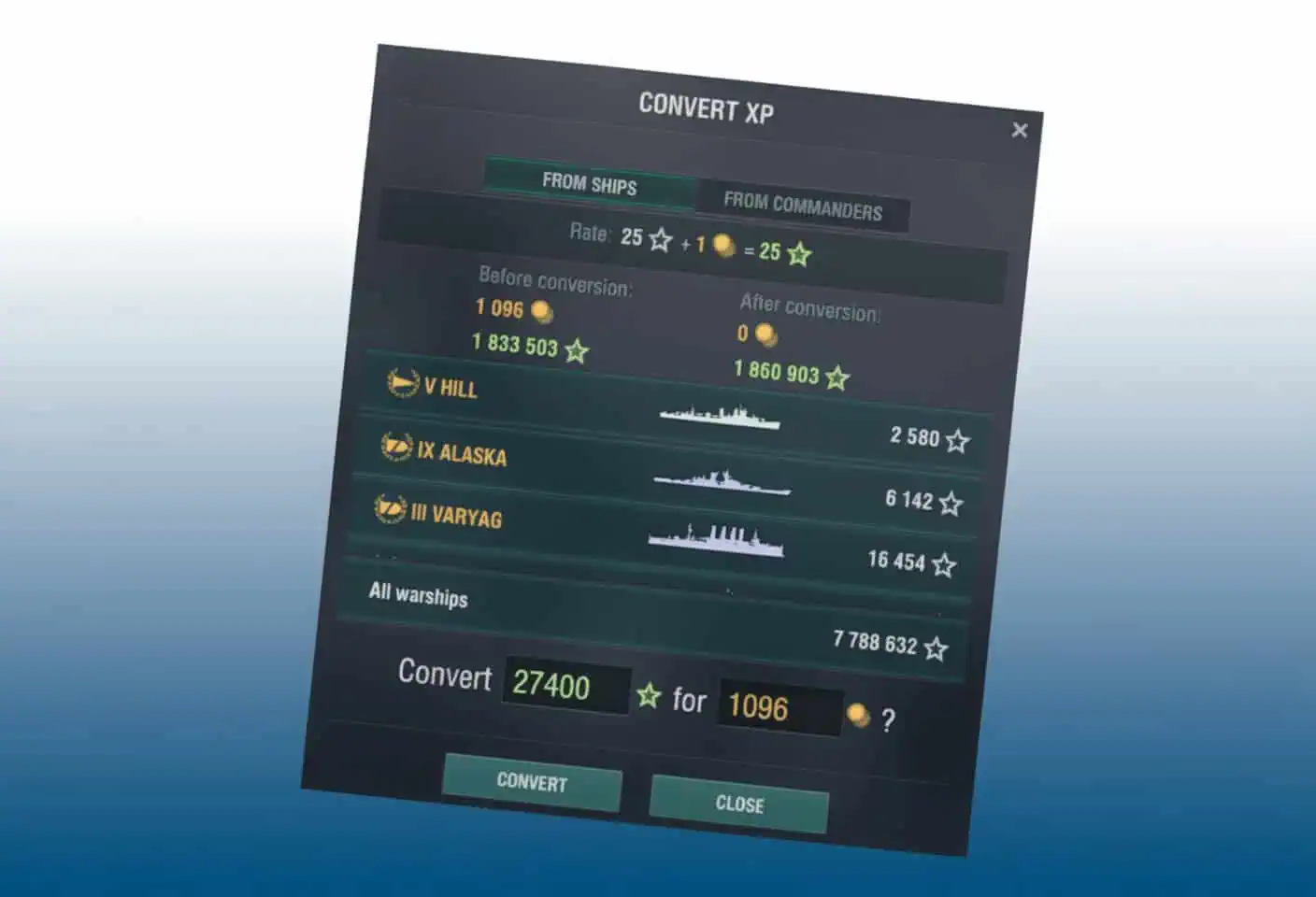 WoWS experience conversion UI