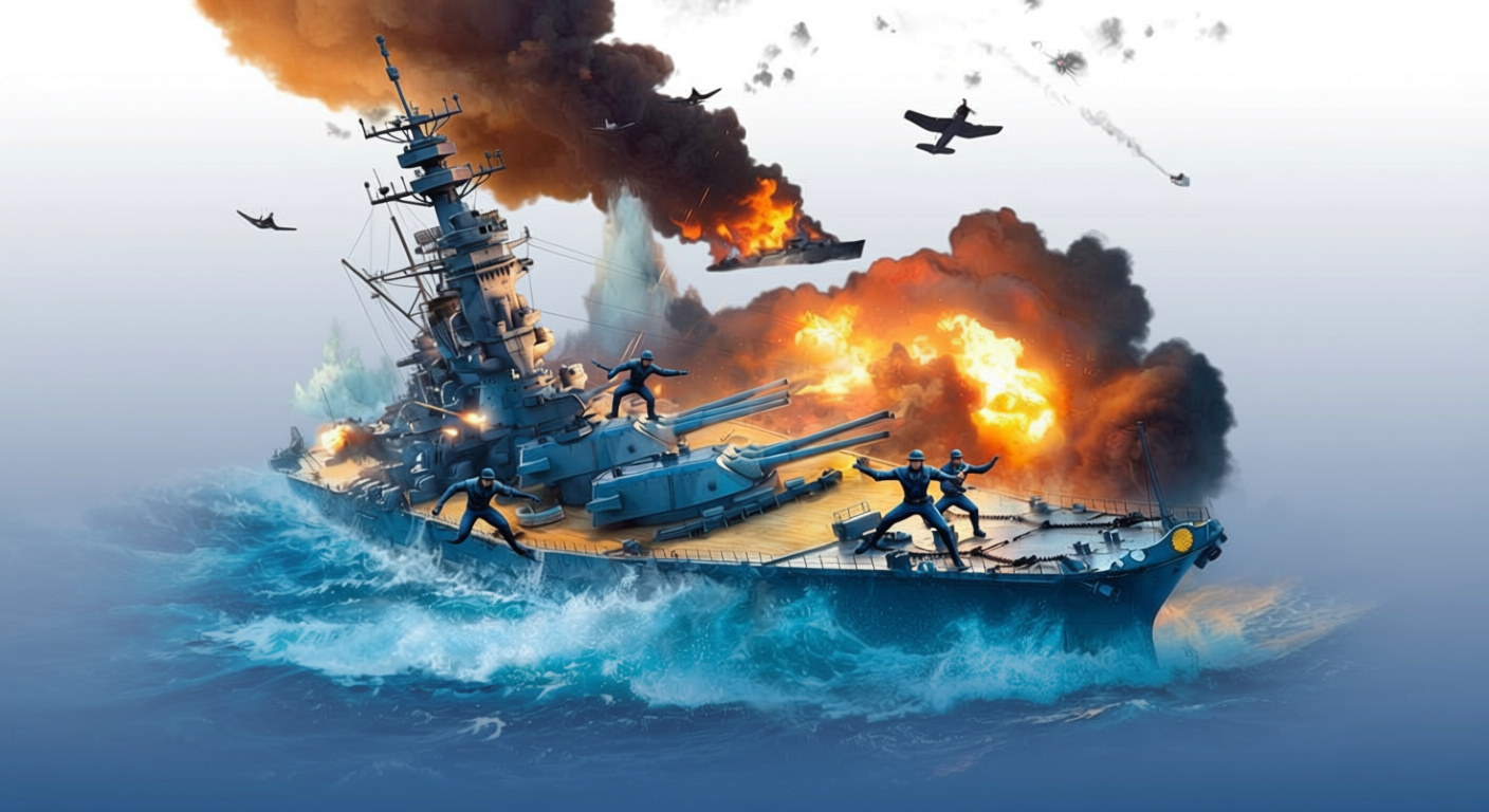 Kriegsschiff beim Feuern, Code-Banner